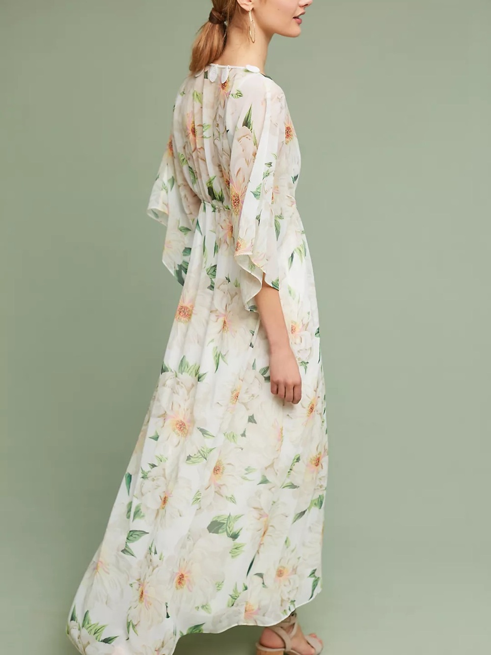 Farm Rio Floral Dress Size Small Dahlia Kimono Sleeve Boho Maxi Sheer Crochet - Picture 3 of 16